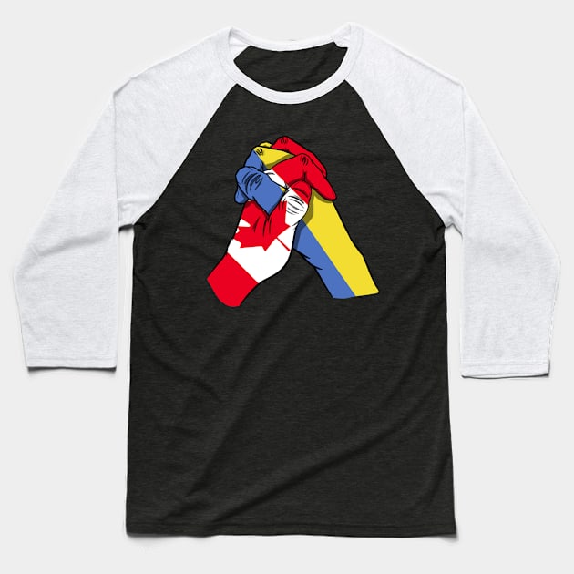 Canada and Ukraine Flags Holding Hands Ukraine Canada Roots Baseball T-Shirt by BramCrye